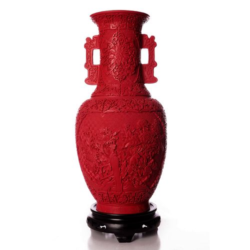 扬州漆器厂新中式雕漆18寸漆器花瓶生日家居办公摆件工艺礼品送人