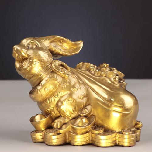杨铜记 纯铜兔子 十二生肖钱袋兔 拉黄金袋兔 金属工艺品厂家批发